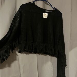 H&M Black Fringe Sweater Top